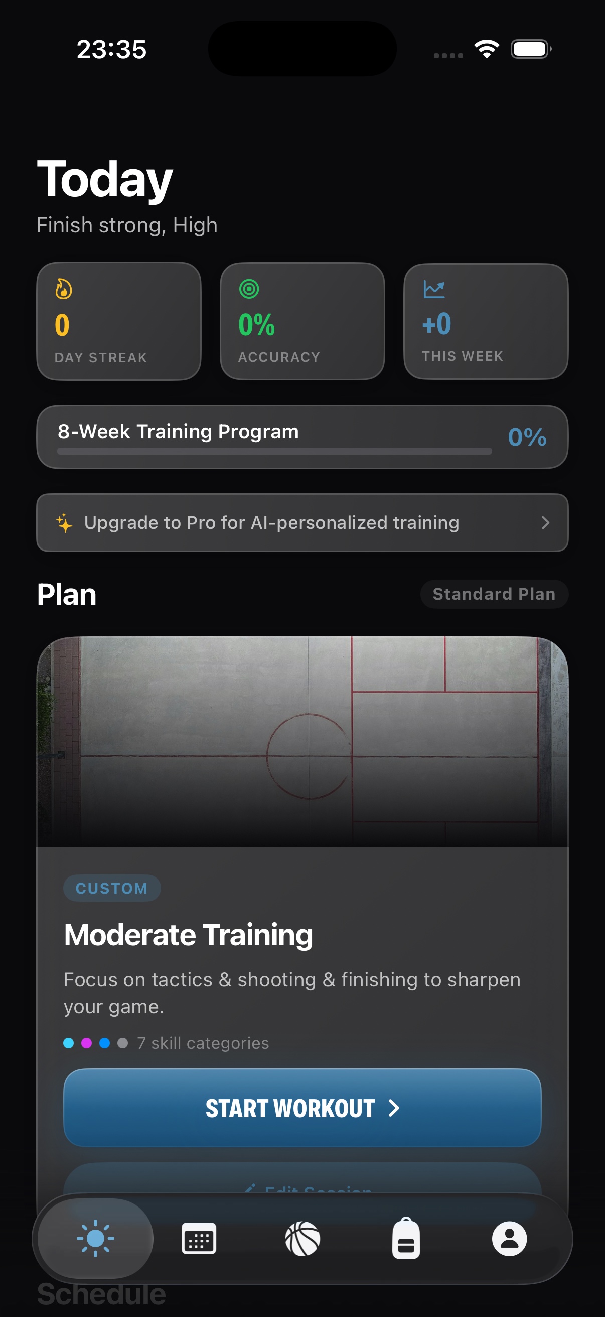 Baller — Today's training screen